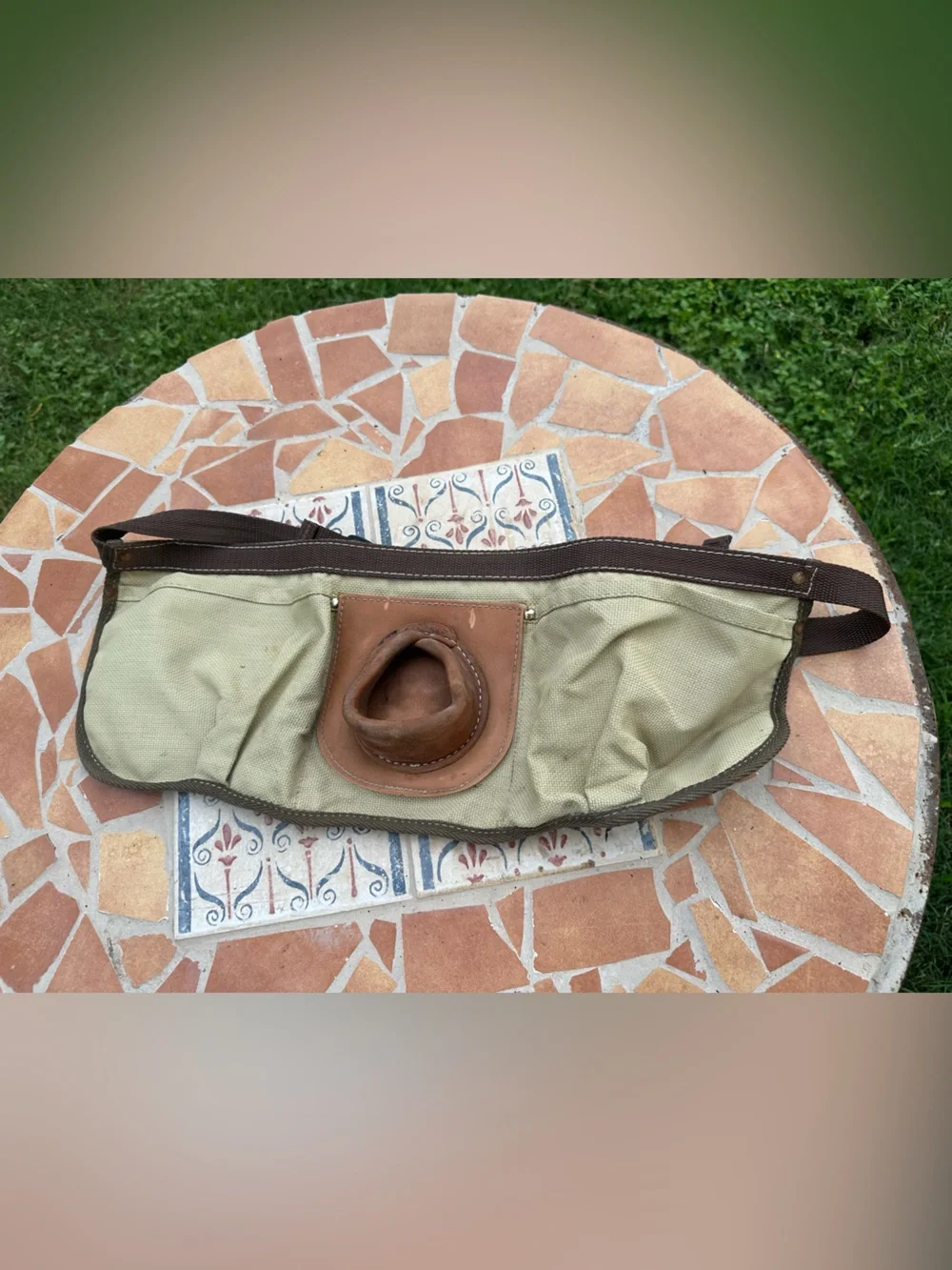 Canvas and Leather Men’s Tote Bag in Olive and Brown